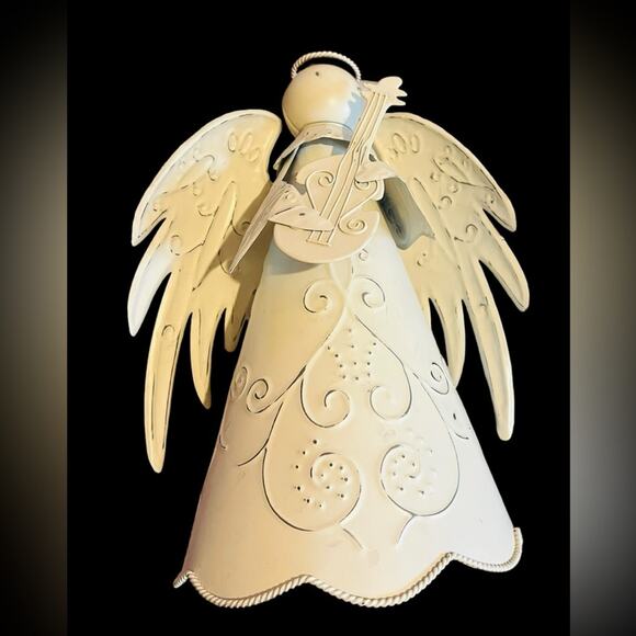 Metal Angel in White Wash. 13” Tall. Skirt 7 1/2” W - Picture 3 of 4
